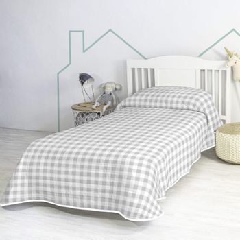 Colcha 100% Algodón Vichy 180x260 Cm (cama 80/90) Gris