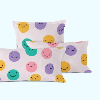 Funda De Almohada 100% Poliéster Funny Faces 45x110 Cm (x2) (cama 180/200) Multicolor