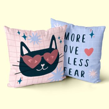 Funda De Cojín Decorativo 100% Algodón Meow Love 50x50 Cm (pack De 2) Multicolor