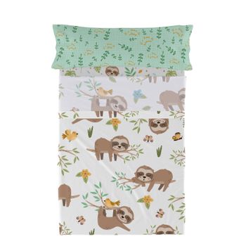 Juego De Sábanas 2 Piezas 100% Algodón Happy Sloth 180x270 Cm (cama 105) Multicolor