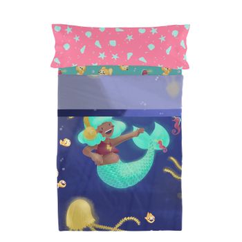 Juego De Sábanas 2 Piezas 100% Algodón Happy Mermaid 160x270 Cm (cama 80/90) Multicolor