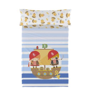 Juego De Sábanas 2 Piezas 100% Algodón Pirate Ship 160x270 Cm (cama 80/90) Multicolor