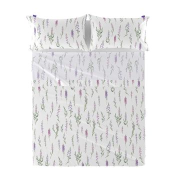 Juego De Sábana 100% Algodón Lavanda 160x270 Cm (cama 80/90) Multicolor