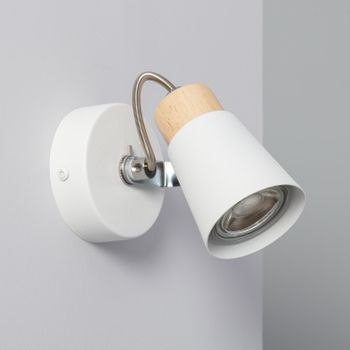 Lámpara De Pared Orientable Metal Y Madera 1 Foco Mara   Blanco