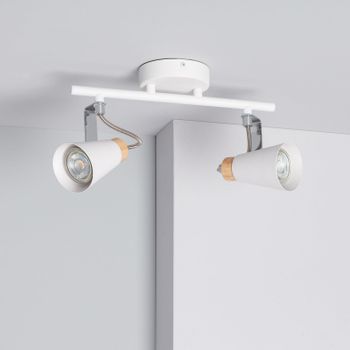 Lámpara De Techo Orientable Metal Y Madera 2 Focos Mara   Blanco