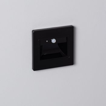 Baliza De Pared Led 1.5w Empotrable Con Sensor Pir Bark Negro Blanco Cálido  3000k