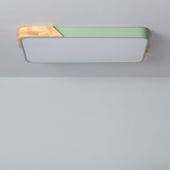 Plafón Led 30w Rectangular Madera Y Metal 625x425 Mm Cct Seleccionable Semi-dari  Verde