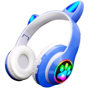 Auriculares Inalambricos  Plegables Con Micrófono  Con Orejas De Gato Bluetooth Azul Klack