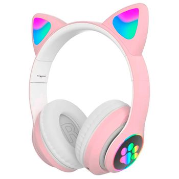 Auriculares  Con Orejas De Gato Bluetooth Plegables Con Micrófono Rosa Klack