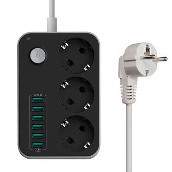 Base de 3 enchufes schuko con 2 puertos USB y 2 USB-C tipo cubo blanco -  Cablematic