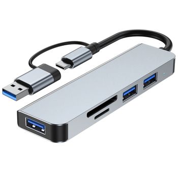 Hub Usb 5 En 1 Con Lector De Tarjetas Sd Y Microsd, Usb3 Y Usb-c A Usb3 Y Usb2