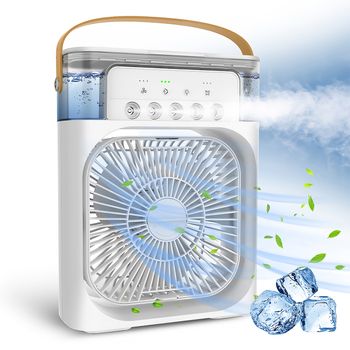Mini Aire Acondicionado Ventilador Klack Portatil Enfriador De Aire 4 En 1 - Ventilador, Humidificador, Aromaterapia Y Luz Led De Colores Azul