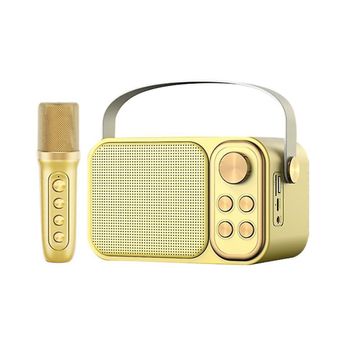 Altavoz Subwoofer Karaoke Retro Klack Con Micrófono, Con Bluetooth, 10w Dorado