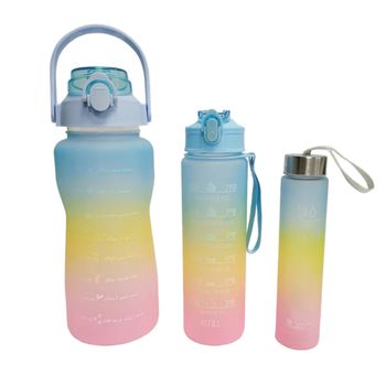 Set De 3 Botellas Klack Arco Iris (2l, 900ml Y 300ml) Deportivas A Prueba De Fugas Con Soporte Para Teléfono, Sin Bpa, Motivacionales, Portátiles Para Camping, Bicicleta, Escuela, Coche