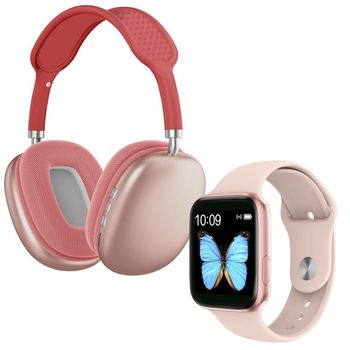 Pack Smartwatch Klack Con Auriculares De Diadema Klack Bluetooth Rosa