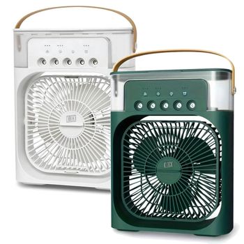 Mini Aire Acondicionado Ventilador Klack Portatil Enfriador De Aire 4 En 1 - Ventilador, Humidificador, Aromaterapia Y Luz Led De Colores - 2 Unidades - Verde Y Blanco