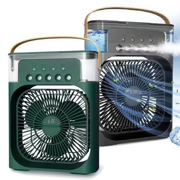 Mini Aire Acondicionado Ventilador Klack Portatil Enfriador De Aire 4 En 1 - Ventilador, Humidificador, Aromaterapia Y Luz Led De Colores - 2 Unidades - Verde Y Negro
