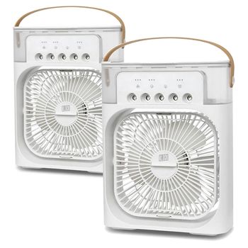 Mini Aire Acondicionado Ventilador Klack Portatil Enfriador De Aire 4 En 1 - Ventilador, Humidificador, Aromaterapia Y Luz Led De Colores - 2 Unidades - Blanco Y Blanco