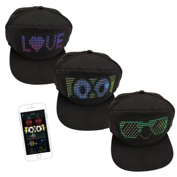 Gorra De Beisbol Led Klack Con Frontal Programable Por Bluetooth A Través De App (led Rgb 7 Colores) - Negra