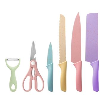 Juego De Cuchillos De Cocina Klack De 6 Piezas, Colores Pastel, Acero Inoxidable Y Recubrimiento Antiadherente