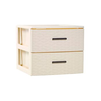 Cajonera De Ordenación Rattan De Plástico  Efecto Mimbre  Torre De Almacenaje Multiusos  2 Cajones (beige)jardin202