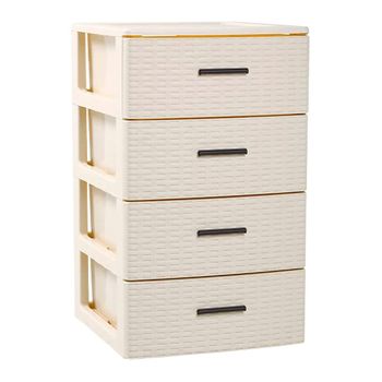 Cajonera De Ordenación Rattan De Plástico  Efecto Mimbre  Torre De Almacenaje Multiusos  4 Cajones (beige)jardin202