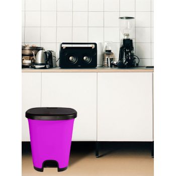 Cubo Basura Plástico Moderno  Apertura Con Pedal  Cubo Reciclar  27 Litros (negro - Morado)jardin202