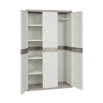 Armario De 4 Estantes De Resina  3 Puertas  Con Escobero  Titanium Beige  105x44x176 Cm  Beige