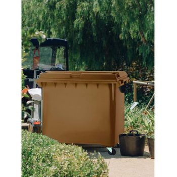 Contenedor De Basura Reciclables De Colores Con Ruedas   Mango Antideslizante  800 L (marrón)jardin202