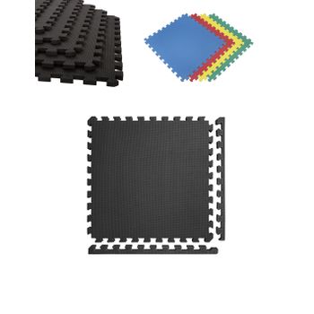 Pack 4 baldosas de Goma eva 60 x 60 x 1 cm, Color Negro. Esterilla Puzzle  para Suelo de Fitness y Gimnasio, Alfombrilla de proteccíon.