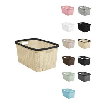 Cesta Para La Colada 25 X 53 X 36 Cm - Cesto Ropa Sucia – Cesta Rectangular Con Asas Diseño Mimbre  Crema-negro