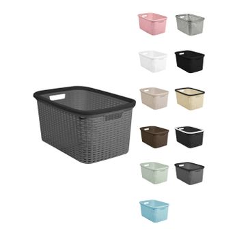 Cesta Para La Colada 25 X 53 X 36 Cm - Cesto Ropa Sucia – Cesta Rectangular Con Asas Diseño Mimbre  Gris-negro