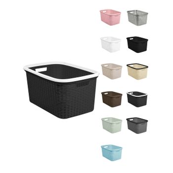 Cesta Para La Colada 25 X 53 X 36 Cm - Cesto Ropa Sucia – Cesta Rectangular Con Asas Diseño Mimbre  Negro-blanco