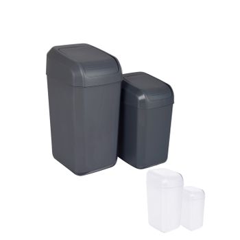 Papelera Con Tapa Basculante - Cubo Basura Antracita Para Cocinas, Baños Y Despachos - Contenedor De Residuos  45 L (gris)jardin202