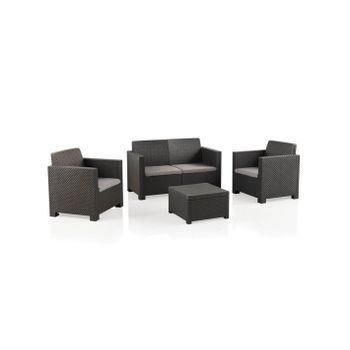 Set Muebles Jardín Evo Confort Con 4 Plazas - Mobiliario Exterior Con Mesa Auxiliar Y Cojines  Set (grafito)jardin202