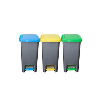 Cubo Basura De Reciclaje 45l  Pack 3 Cubos De 15l Con Tapa Y Pedal De Plástico  45 L