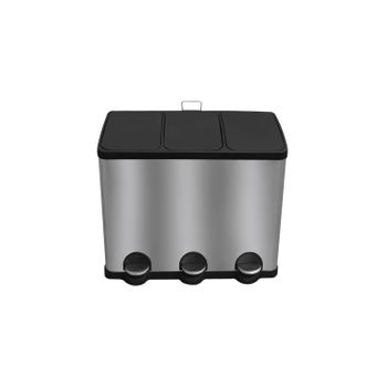 Cubo De Basura 60l Con Pedal - Triple Compartimento Separados Para Reciclaje Y Residuos, Ideal Para Cocinas Y Oficinas  60 Litros (plata)jardin202