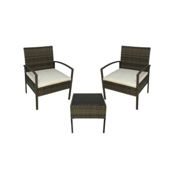 Conjunto Bahamas: Elegante Set De Jardín Con 2 Sillones De Ratán Y Mesa De Vidrio, Perfecto Para Exteriores  Set