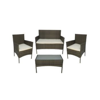 Set Bali Para Jardín: Sofá De Dos Plazas, Dos Sillones De Una Plaza Y Mesa De Vidrio - Elegancia Y Durabilidad  Set