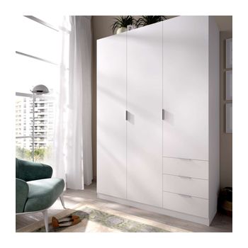 Armario ropero 3 puertas 3 cajones color blanco, 149 cm longitud ALTEA