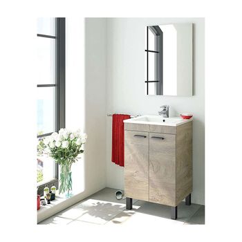 Mueble De Baño Xativa Con Lavabo Y Espejo, Acabado Roble 80 Cm(alto)50 Cm(ancho)40 Cm(largo)