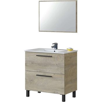 Mueble De Baño Cullera Con Lavabo Y Espejo, Acabado Roble 80 Cm(alto)80 Cm(ancho)45 Cm(largo)