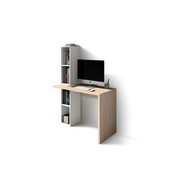 Mueble Estantería Darcy Multifunción Con Estante Abatible A Modo De Mesa De  Estudio En Blanco Y Roble con Ofertas en Carrefour