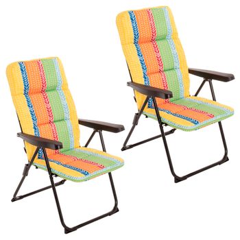 Pack De 2 Sillones De Playa Acolchados De 4 Posiciones De Acero Y Tela De Lona Oxford De Rayas Multicolor De 61x58x106 Cm