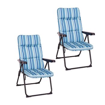 Pack De 2 Sillones De Playa Acolchados De 4 Posiciones De Acero Y Tela De Lona Oxford De Rayas Azul De 61x58x106 Cm