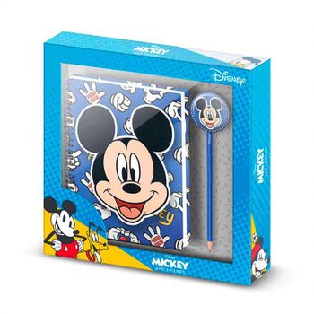 Mickey Mouse Grins-caja Regalo Con Cuaderno Y Lápiz Fashion, Azul