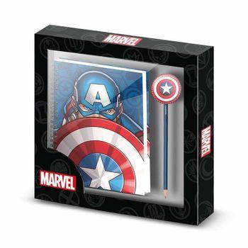 Capitán América Patriot-caja Regalo Con Cuaderno Y Lápiz Fashion, Multicolor