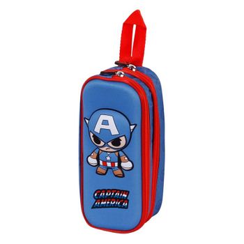 Capitán América Bobblehead-estuche Portatodo 3d Doble, Azul