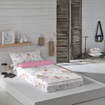 Saco Nórdico Cuatro Piezas Algodón TEX HOME Arco Iris Cama 90 cm Rosa