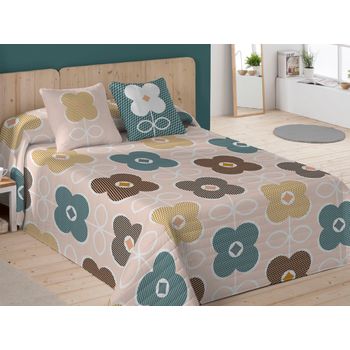 Colcha Bouti Estampada Cosida Reversible Para Cama De 150 Cm Blanco/ Pastel  Samui + Cojines con Ofertas en Carrefour